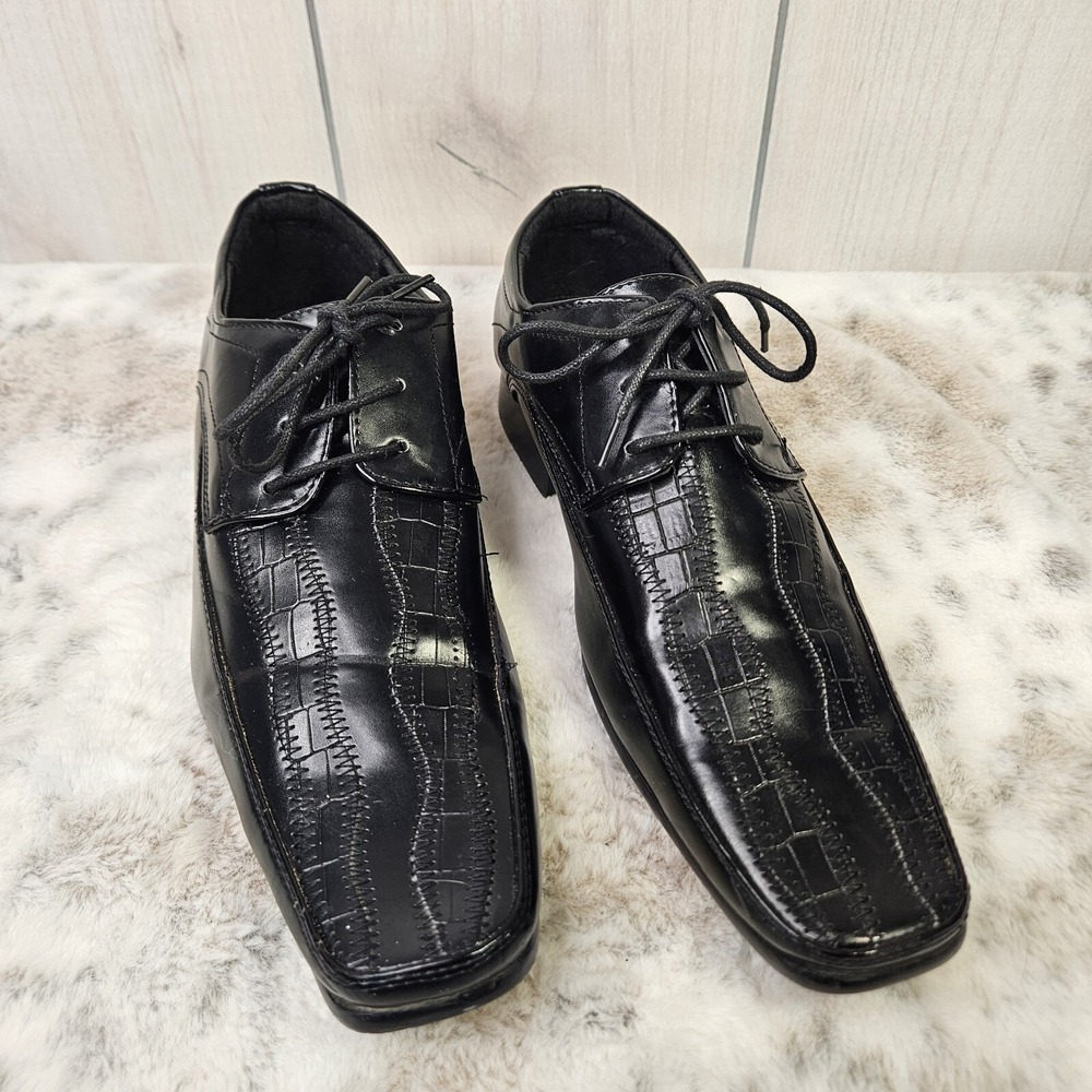 Tim Evans Black Faux Croc Square Toe Dress Shoes 8 Business Dark Acacemia Formal